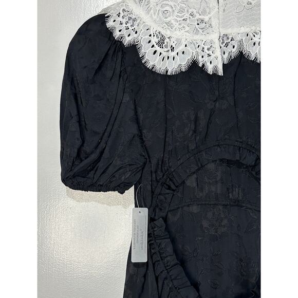 For Love & Lemons Yasmin Collared Floral Mini Dress Black White Size Small NWT - Picture 13 of 15